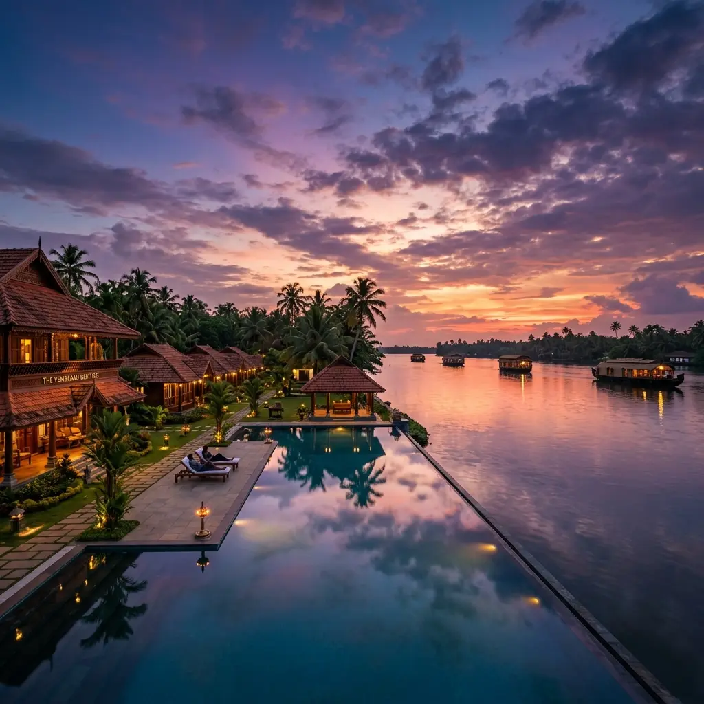 Boutique hotel in Kerala at sunset
